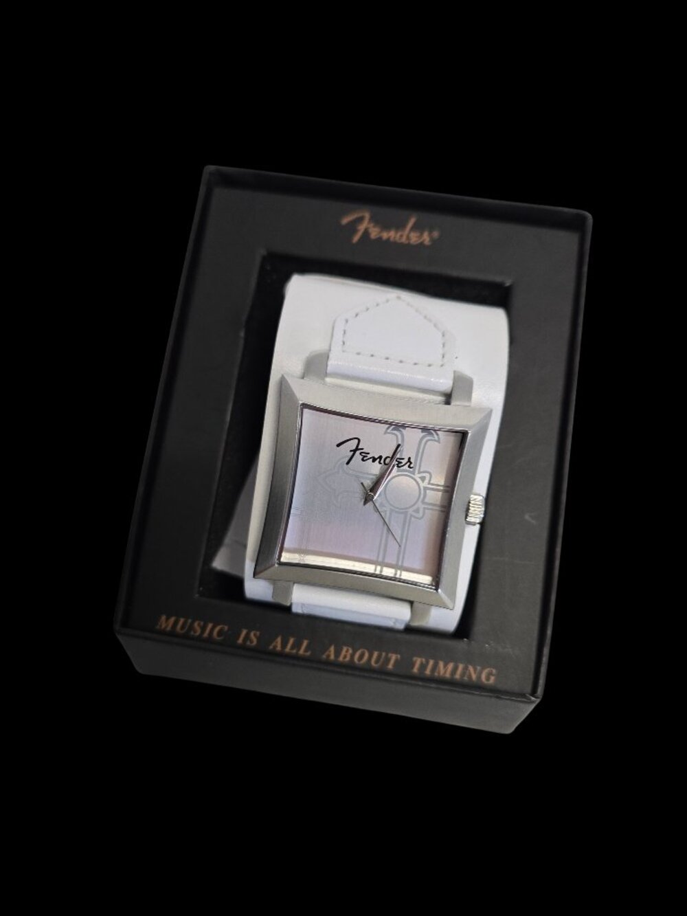 New Fender White Leather Band Watch – Silver Cross Dial